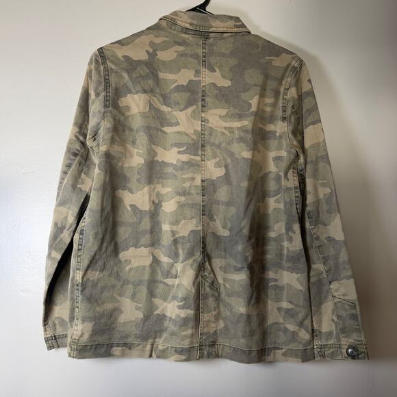 LUCKY BRAND Women’s Utility Jacket Small Green Camo Button Front Stretch Pockets - Picture 3 of 9